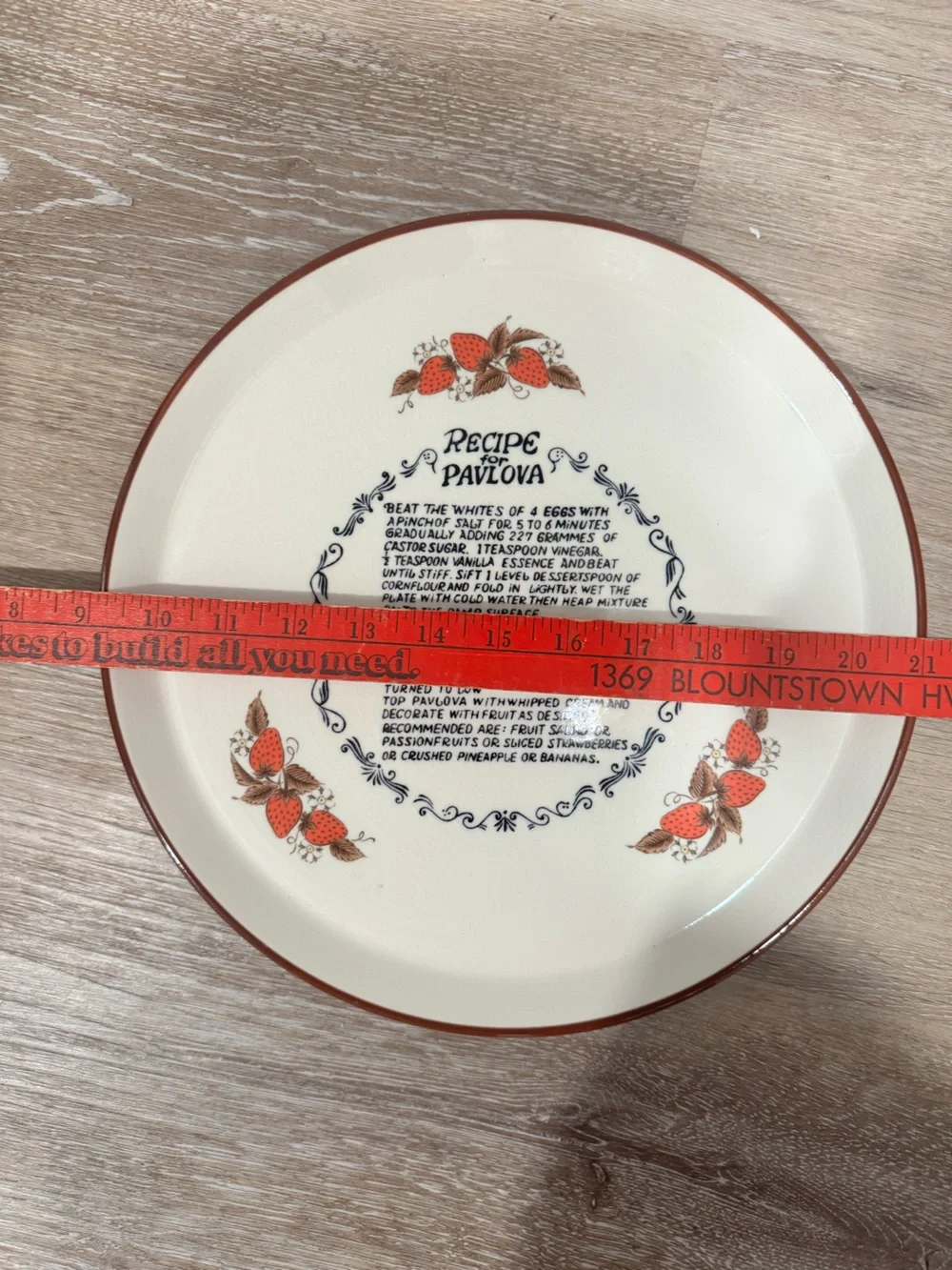 Vintage Pavlova Recipe Decorative Dinner Platter - Cream and Red
